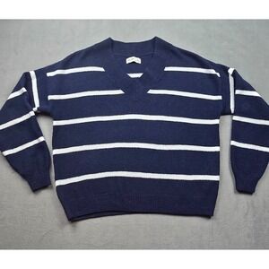 Hollister Cropped Knit Sweater Pullover Stripes Preppy V-Neck‎ Oversized Size XS